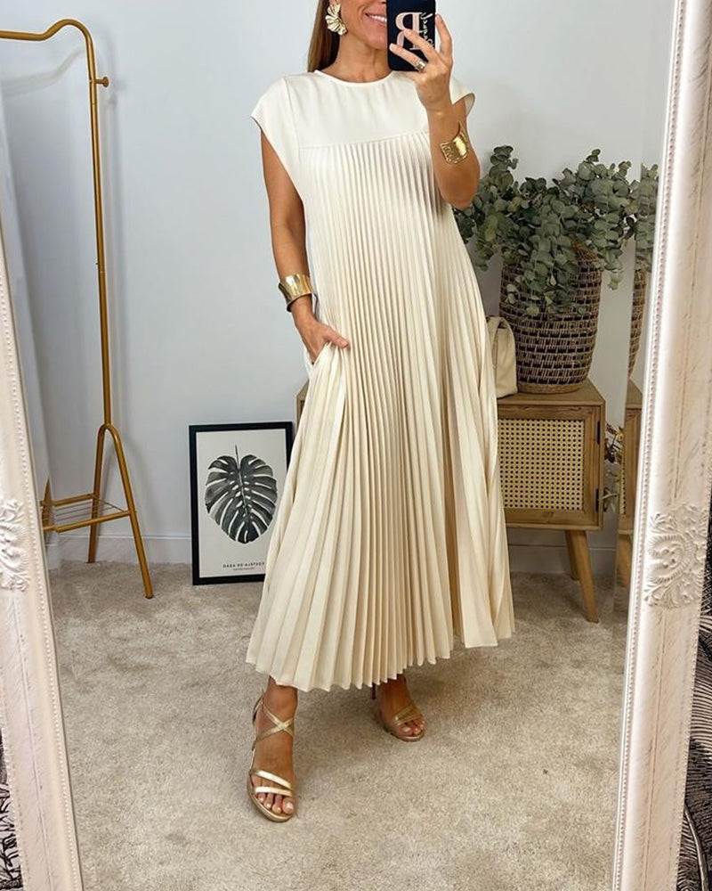 🔥48% OFF🔥Sleeveless pleated simple solid colour dress