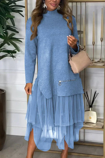 🎅Christmas Specials 50% OFF🎁Women's Casual Solid Color Mesh Patchwork Dress