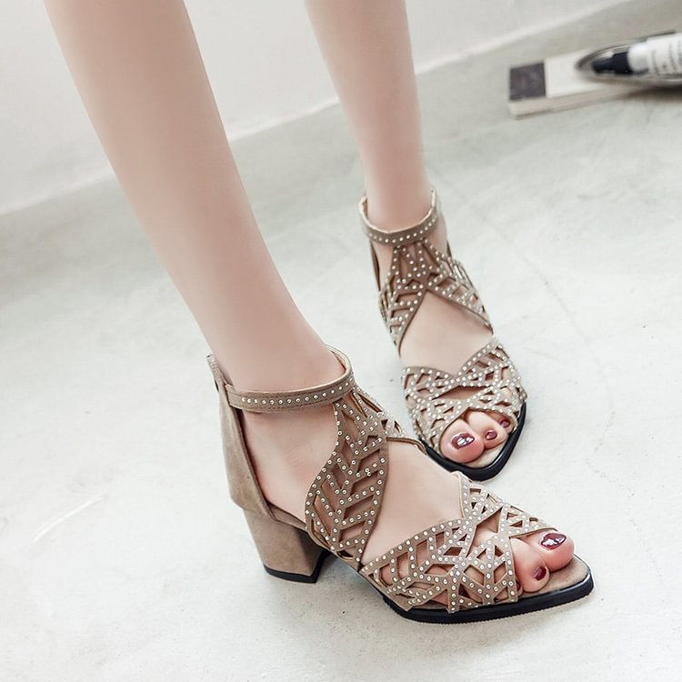 Women's new bohemian style hollow high-heeled shoes