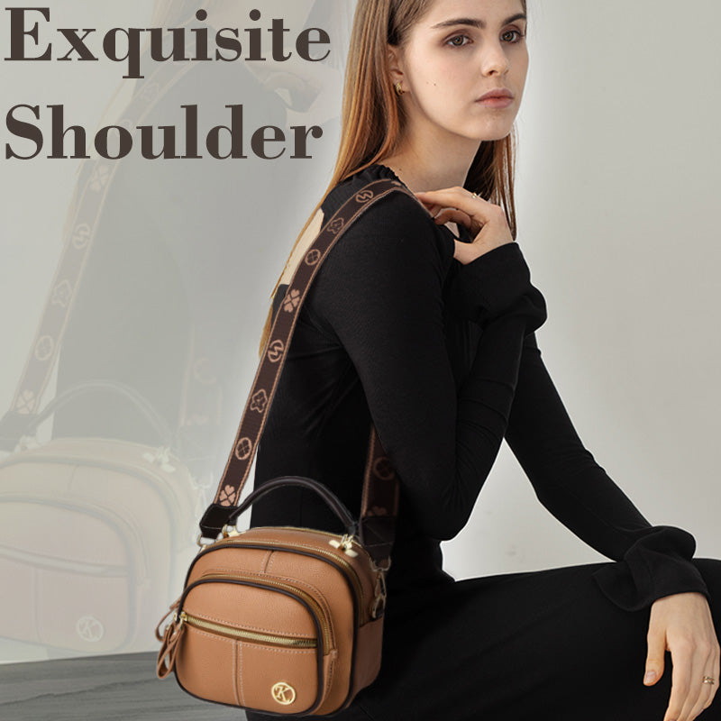 [Best Gift for Her] Classic Multifunctional Compartments Adjustable Wide Shoulder Strap PU Leather Crossbody Bag