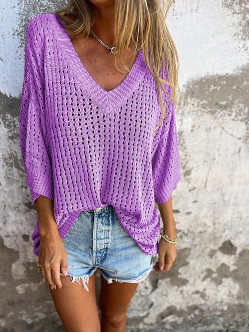 V-neck Hollow Knitted Top (Buy 2 Free Shipping)