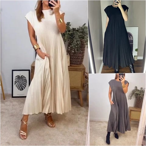 🔥48% OFF🔥Sleeveless pleated simple solid colour dress