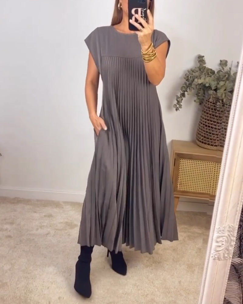 🔥48% OFF🔥Sleeveless pleated simple solid colour dress