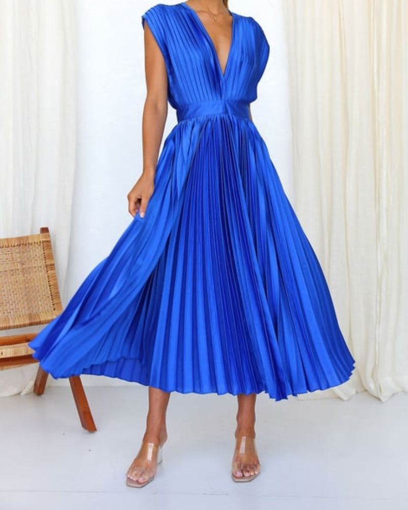 💃Timeless Elegance: Draped V-Neck Pleated Skirt Dress