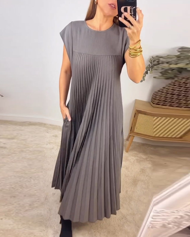 🔥48% OFF🔥Sleeveless pleated simple solid colour dress