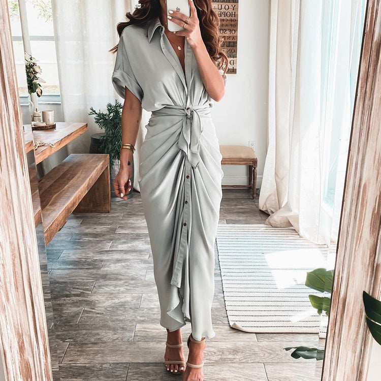 🔥Women Satin Button Shirt Dress