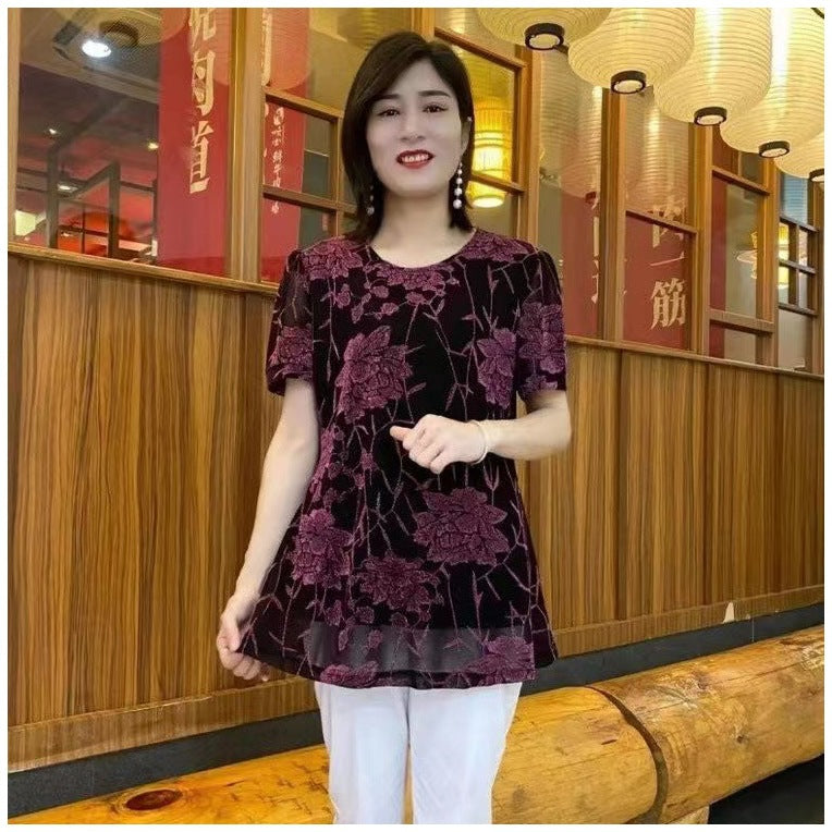 2024 fashionable floral chiffon shirt with embroidered flowers