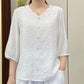 👚2024 retro embroidered linen V-neck loose top （50% OFF）