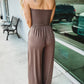 Off Shoulder Solid Color Smocked Jumpsuit