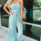 Off Shoulder Solid Color Smocked Jumpsuit