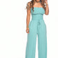 Off Shoulder Solid Color Smocked Jumpsuit