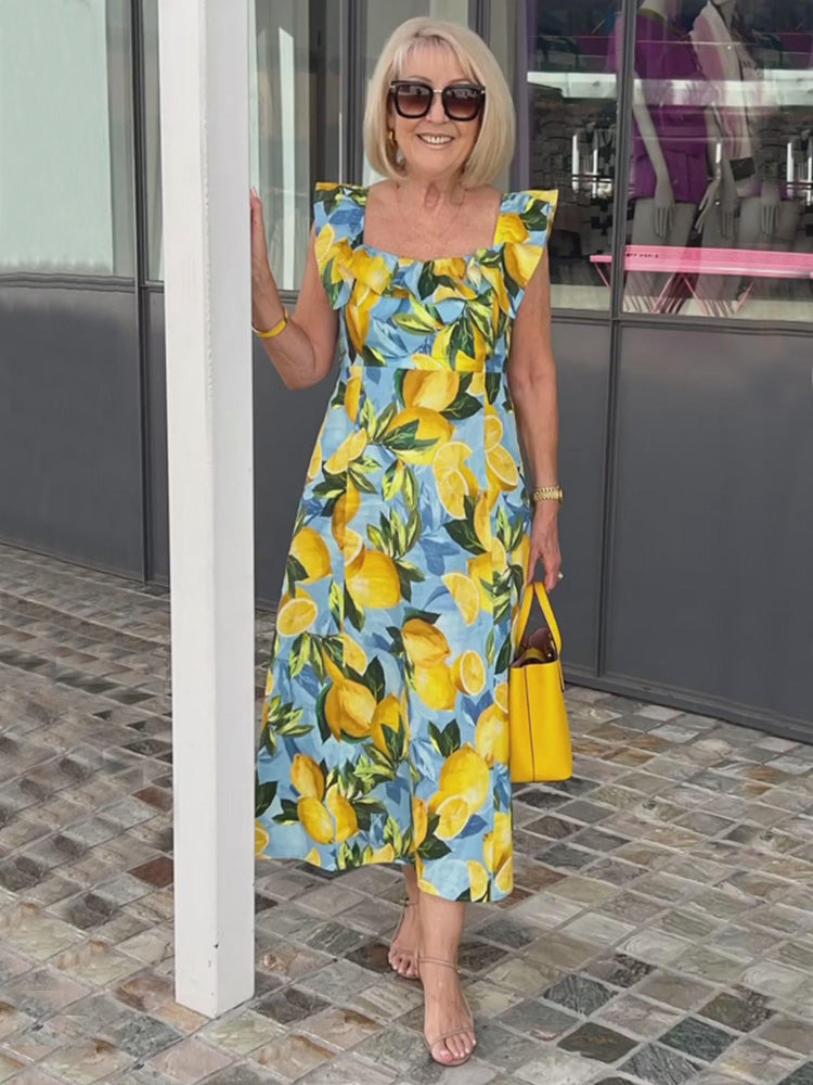 Oversized lemon print tunic dress