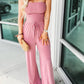 Off Shoulder Solid Color Smocked Jumpsuit