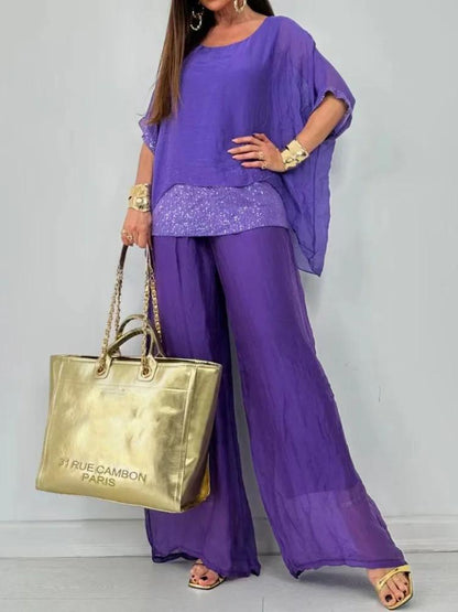 Summer chiffon sequined casual suit for women