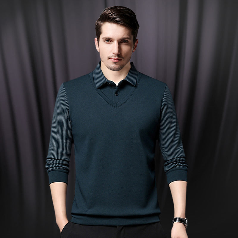 💥Buy 2 Free shipping💕Men's Lapel Faux Two-Piece Knitted Shirt