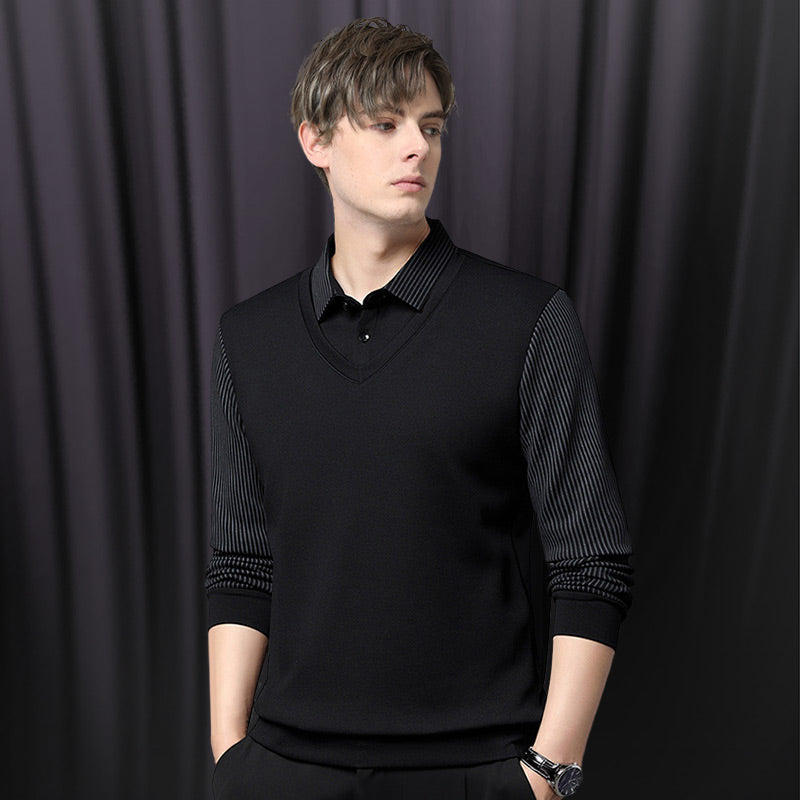 💥Buy 2 Free shipping💕Men's Lapel Faux Two-Piece Knitted Shirt