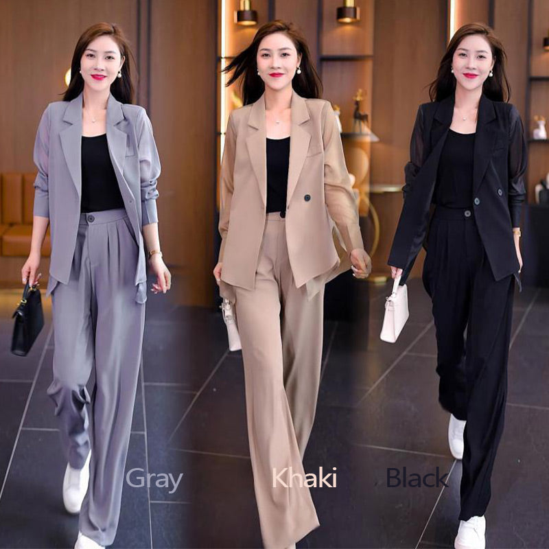 Simple Buttoned Flowy Blazer Suit