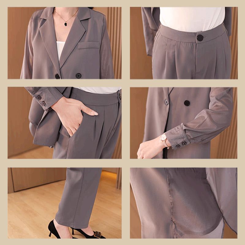 Simple Buttoned Flowy Blazer Suit