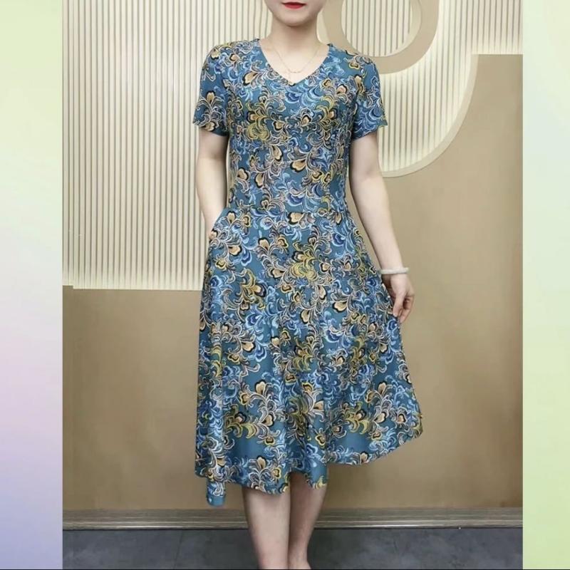 Plus Size Summer Elegant Dress for Middle-Aged Women