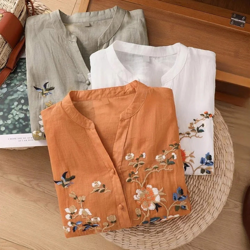 Women's Loose Fit Embroidered Button Down Top