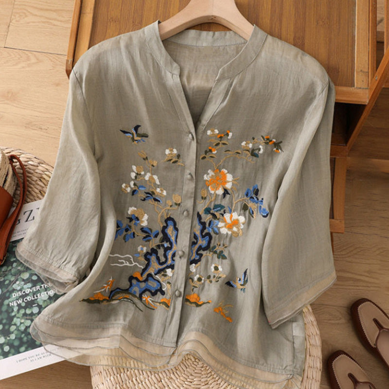 Women's Loose Fit Embroidered Button Down Top