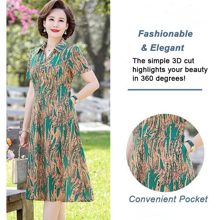 Women’s Fashionable Lapel Short-sleeve Dress with Pockets