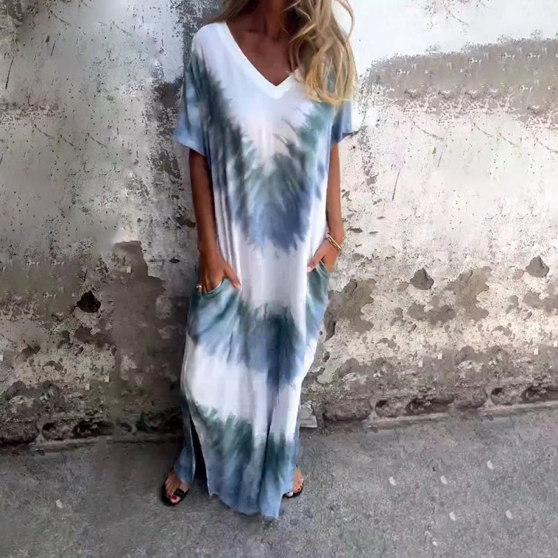 🎁Casual Loose Printed V-Neck Long Dress