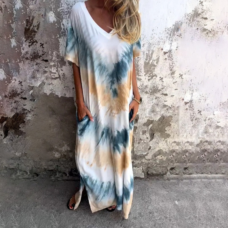 🎁Casual Loose Printed V-Neck Long Dress