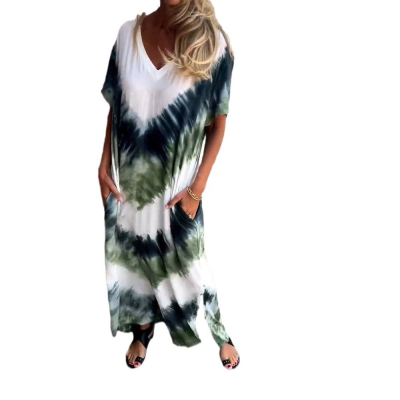 🎁Casual Loose Printed V-Neck Long Dress