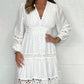 Women's White Vintage Hollow Out Lace V-Neck Dress（50% OFF）