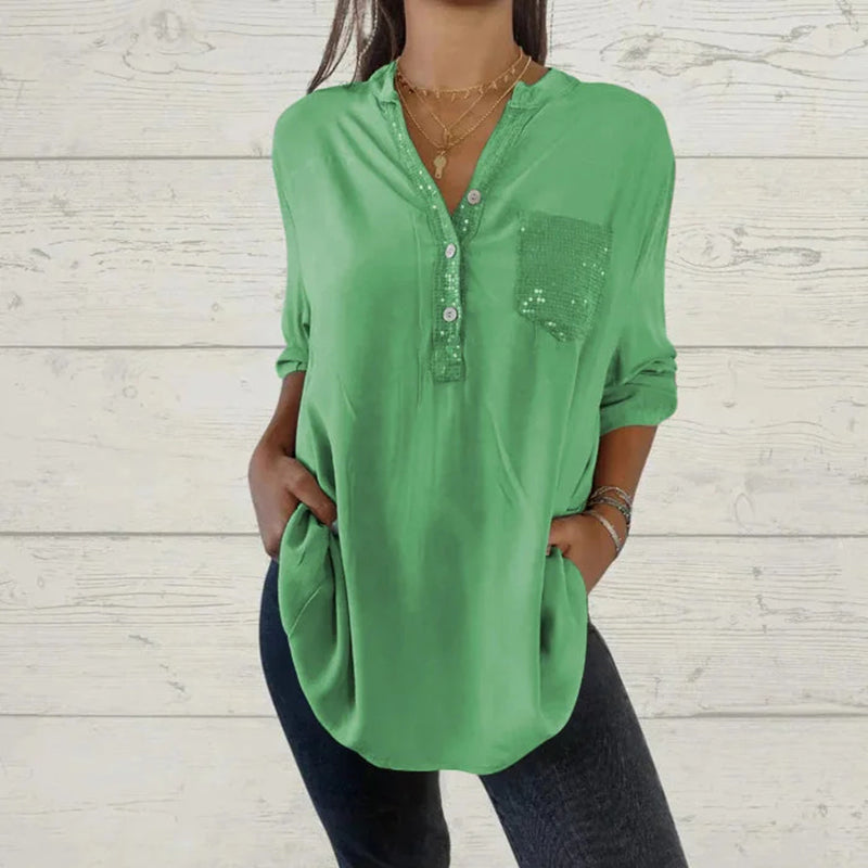 ⏳Limited Sale 49% OFF🌸Women's Sequin Patchwork V-neck Shirt