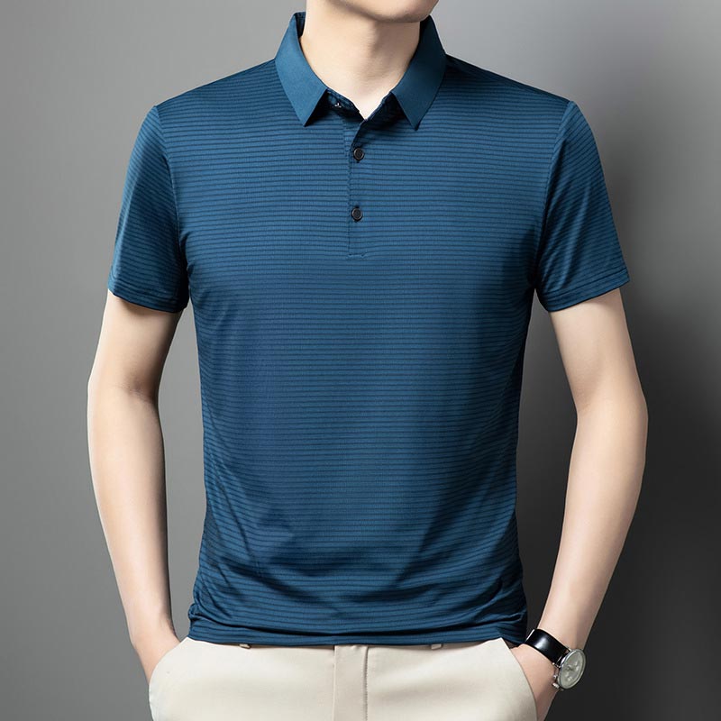 Men’s Casual Ice Silk Lapel T-shirt