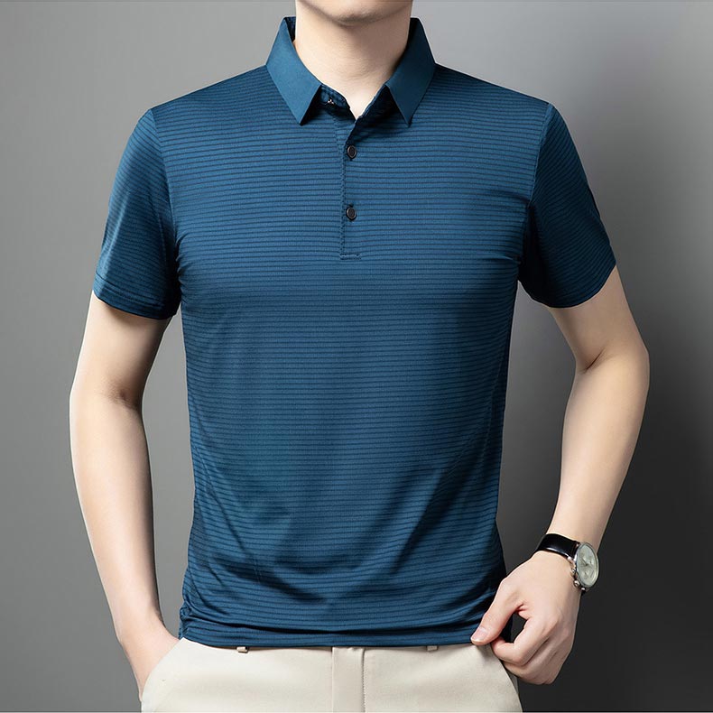 Men’s Casual Ice Silk Lapel T-shirt