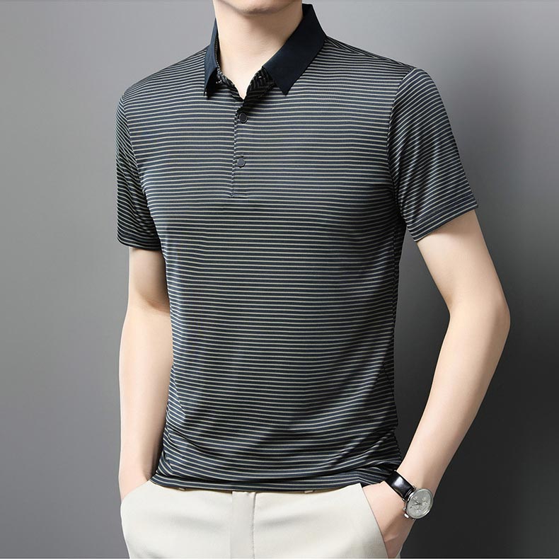 Men’s Casual Ice Silk Lapel T-shirt