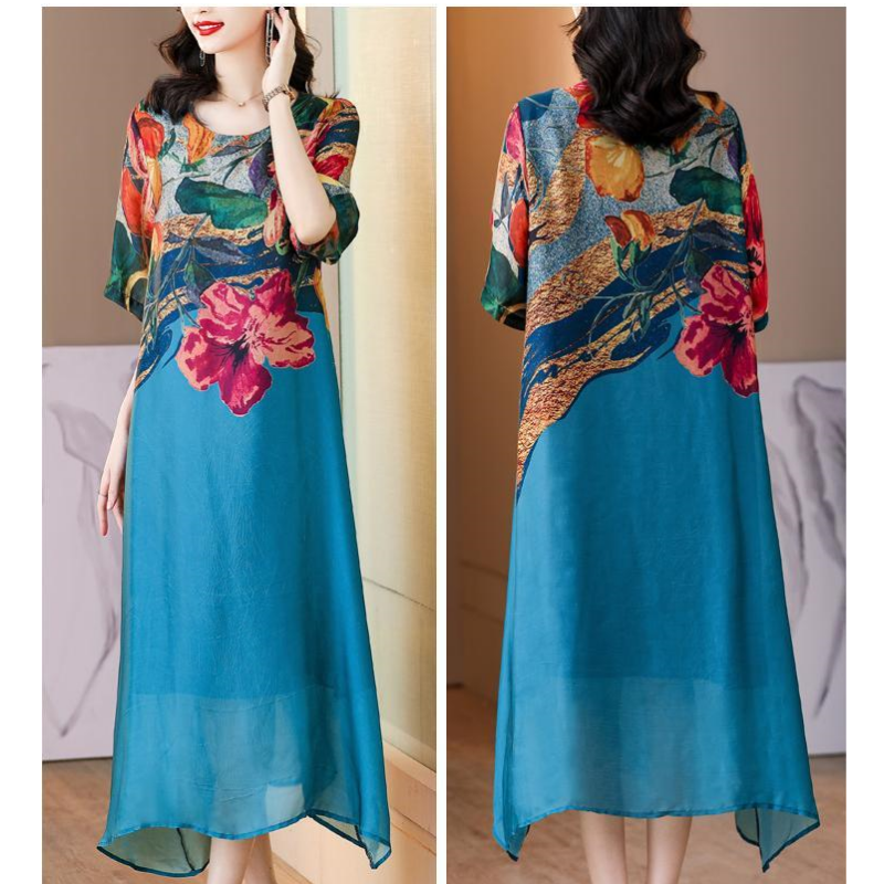 Women's Elegant Flowy Floral Print Plus Size Dress