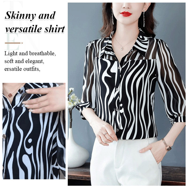 Women's Thin Chiffon Striped Sun Protection Top