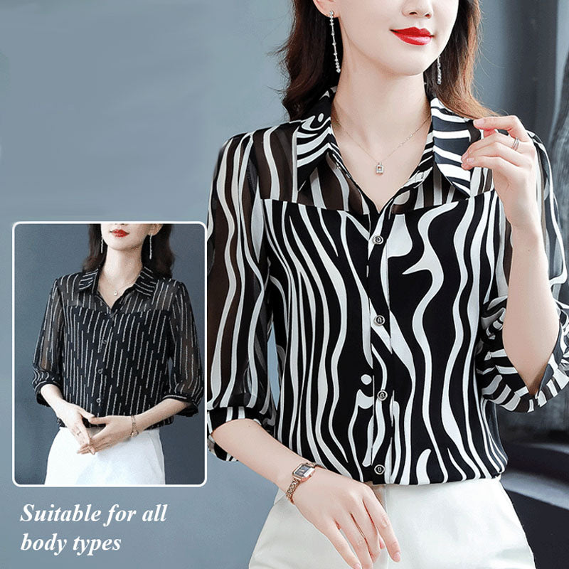 Women's Thin Chiffon Striped Sun Protection Top