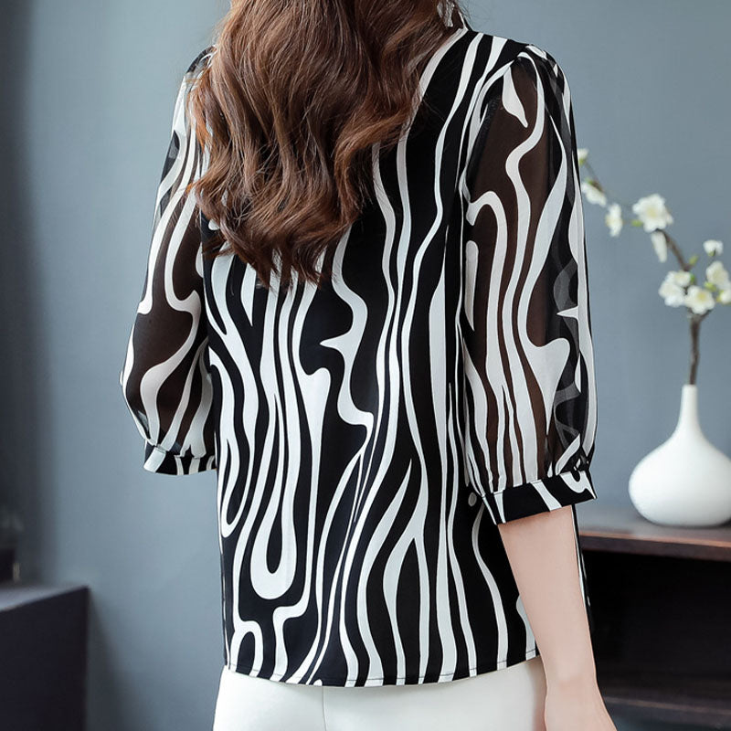 Women's Thin Chiffon Striped Sun Protection Top