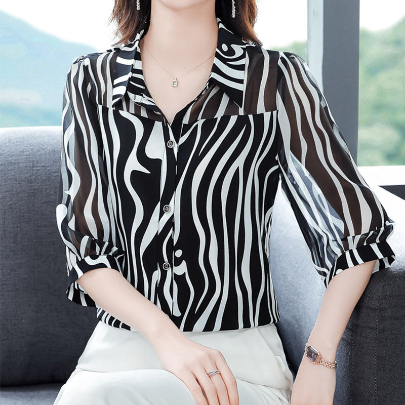 Women's Thin Chiffon Striped Sun Protection Top