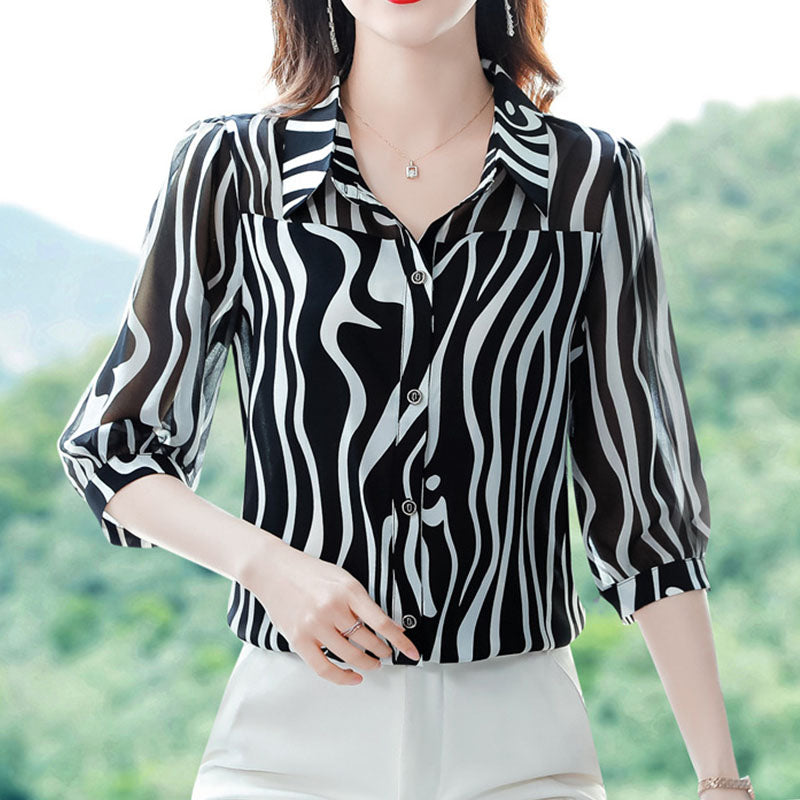 Women's Thin Chiffon Striped Sun Protection Top