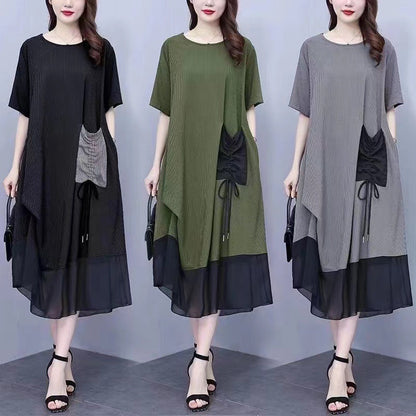 Women's Round Neck Patchwork Loose Dress