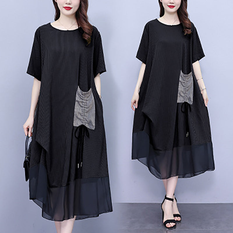 Women's Round Neck Patchwork Loose Dress