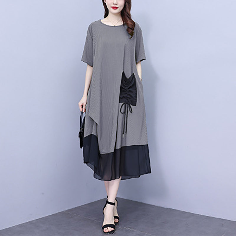 Women's Round Neck Patchwork Loose Dress