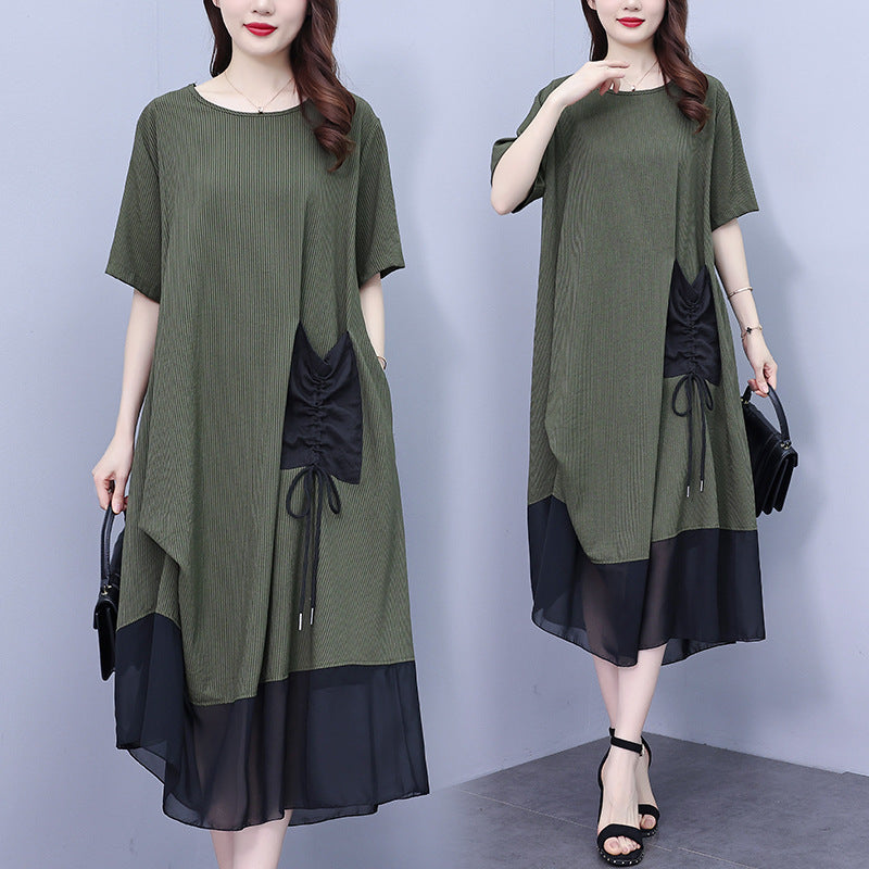 Women's Round Neck Patchwork Loose Dress