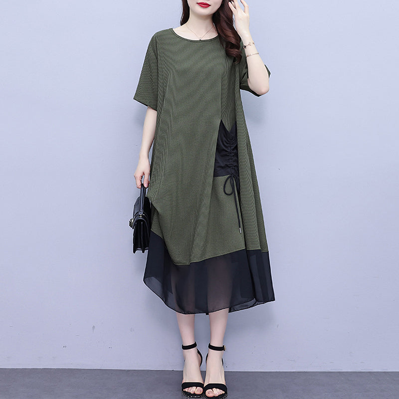 Women's Round Neck Patchwork Loose Dress