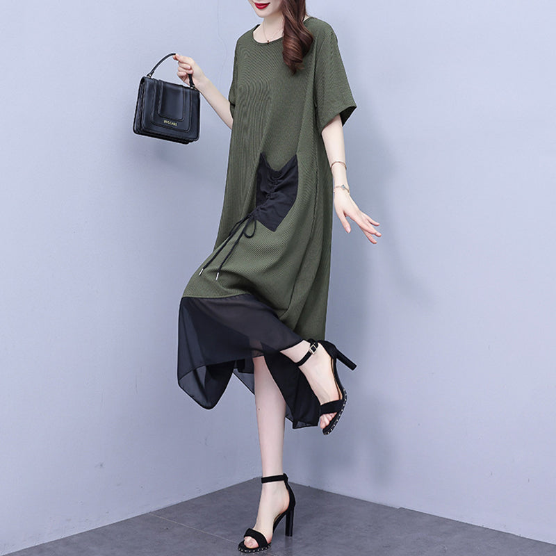 Women's Round Neck Patchwork Loose Dress