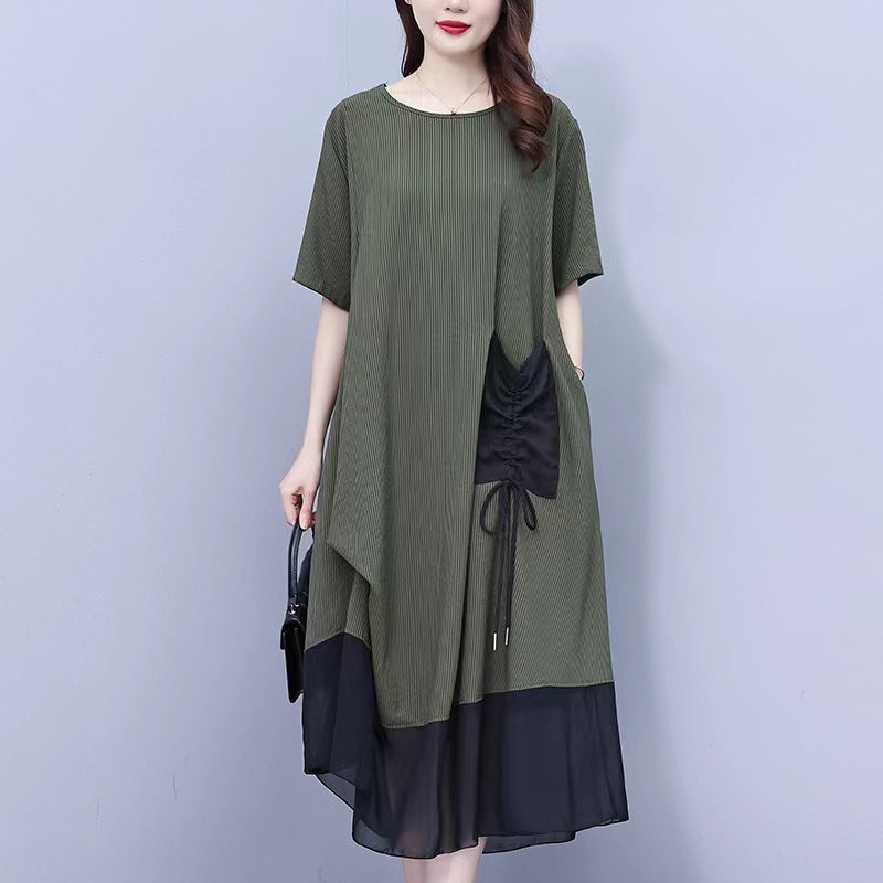 Women's Round Neck Patchwork Loose Dress