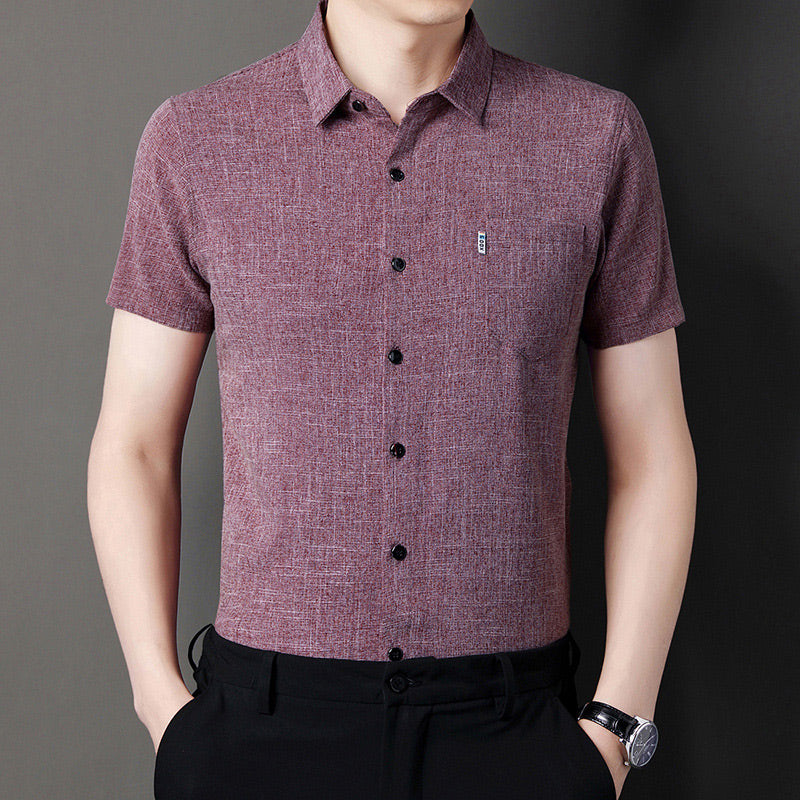 Men's Soft Solid Color Short Sleeve Lapel Shirt