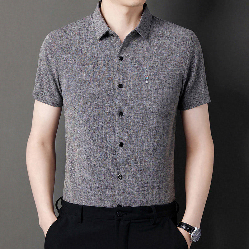 Men's Soft Solid Color Short Sleeve Lapel Shirt