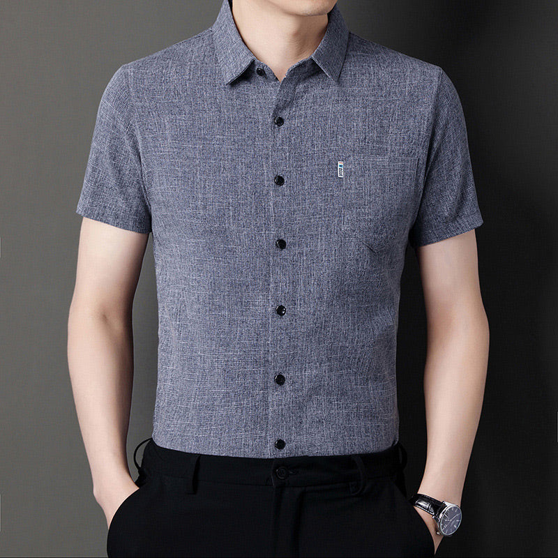 Men's Soft Solid Color Short Sleeve Lapel Shirt